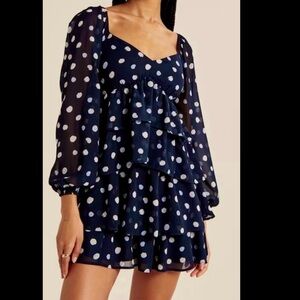Abercrombie & Fitch Ruffle Tiered Mini Dress - Navy Blue/Polkadot - Size S